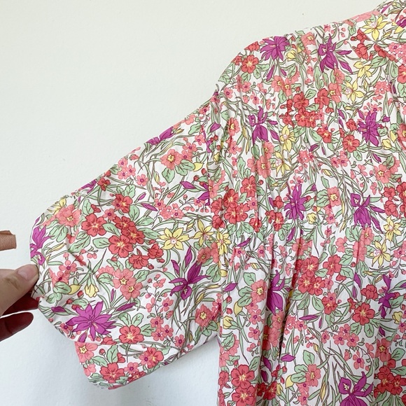 Fate Floral Print Button Front Shirt Dress Puff Sleeve Retro Boho Size Large - Picture 4 of 10